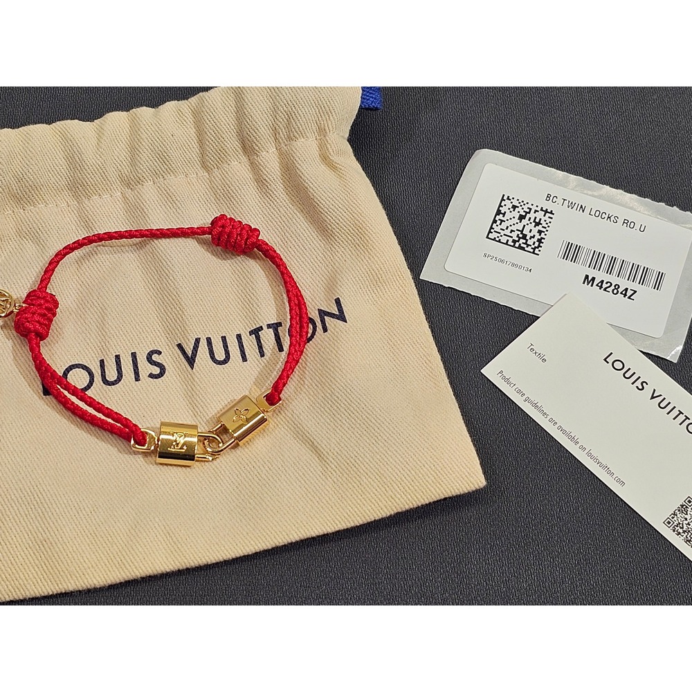 Louis Vuitton Twin Locked Bracelet M4284Z LV Monogram Padlock Cord Charm Jewelry